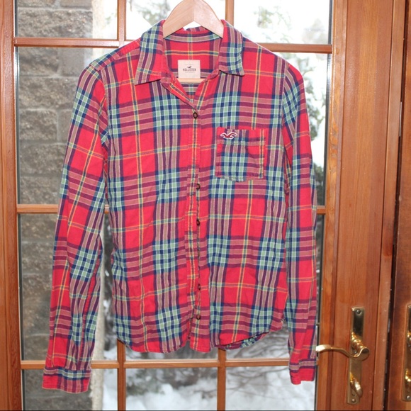 Hollister Tops - Hollister Red Flannel Plaid Button Up Sz L